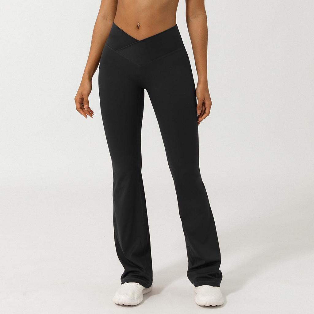 V-Waist Nude Feel Wide-Leg Yoga Pants - Women's Casual Peach Butt Flare