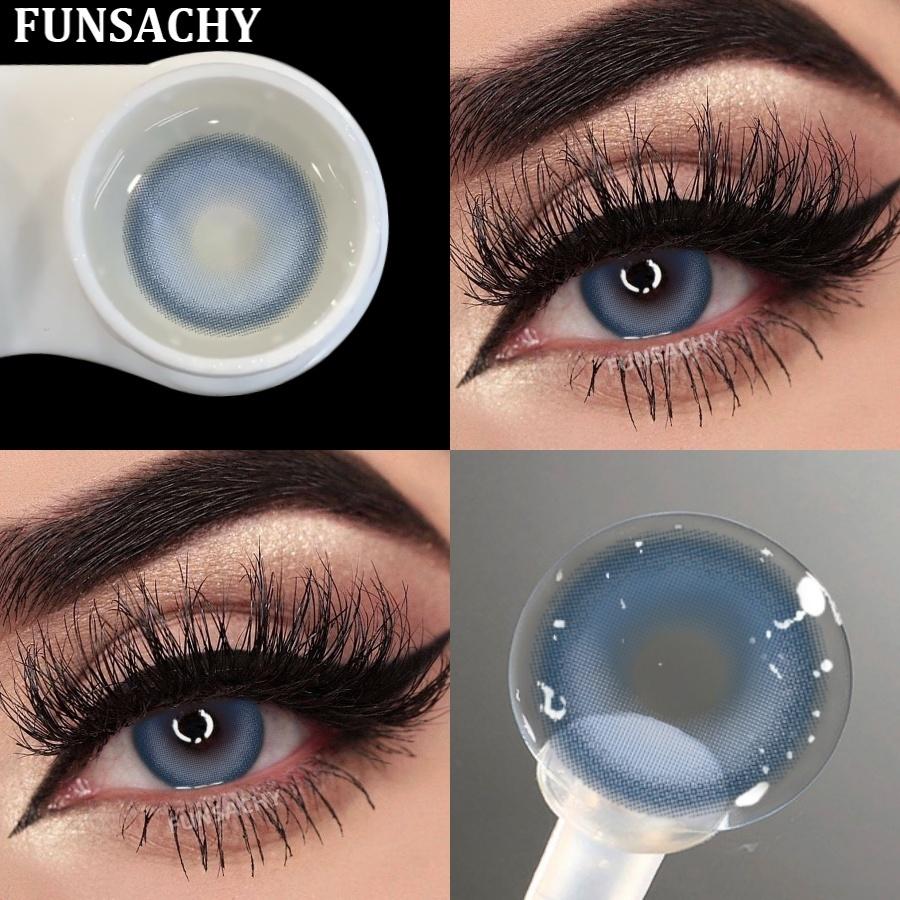 FUNSACHY 1 זוג עדשות מגע אפורות בדרגה 0~-8.00 מיופיה עדשות כחולות אישונים חומים עדשות מרשם קוסמטיקה שנתית יפה