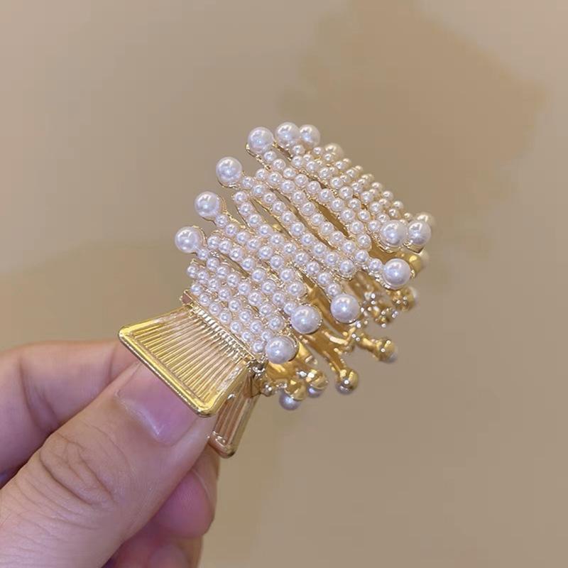 Vintage Pearl High Ponytail Clip - Anti-Sag Geometric Hairpin Holder