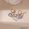 Chinese Style Blue and White Porcelain Earrings Dripping Oil Gold Enamel Hoop Earrings  Girls