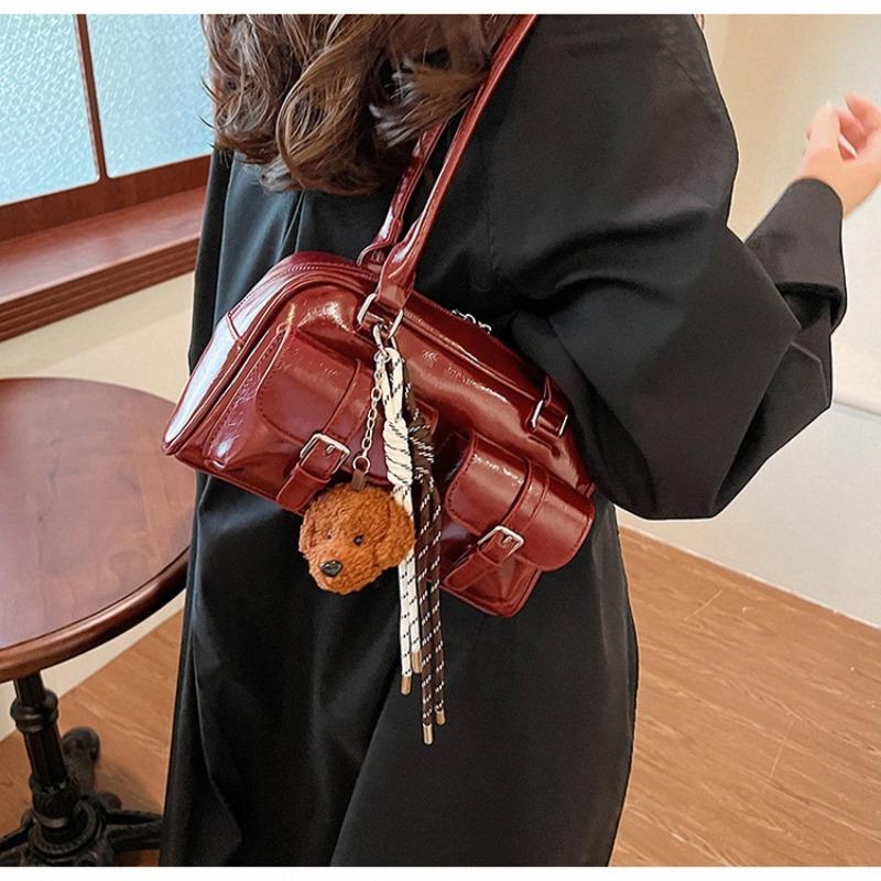 Premium Retro Rote Bowlingtasche Modische Mehrzwecktasche mit Schulterpolster Nischen-Tasche
