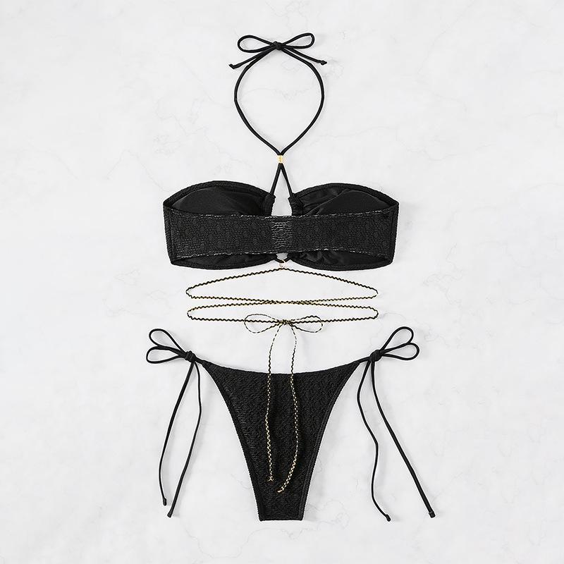 

Женский 2024 Европейский и Американский Стиль Халтер Бандо Бикини - Сексуальный Однотонный Пляжный Купальник Extra Large чёрный