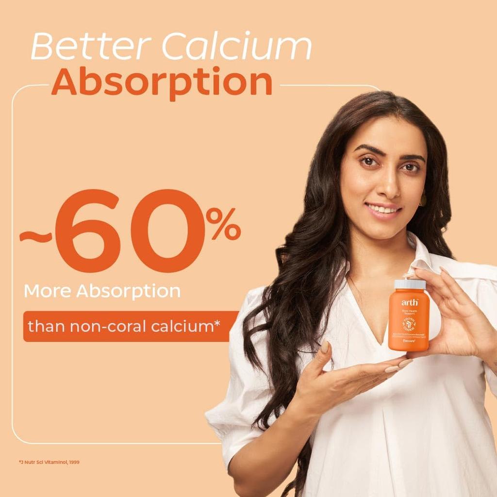 Arth Calcium & Vitamin D3 Tablets 1000mg 600 IU Coral Calcium 60 Veg Tablets for Bone & Joint Support