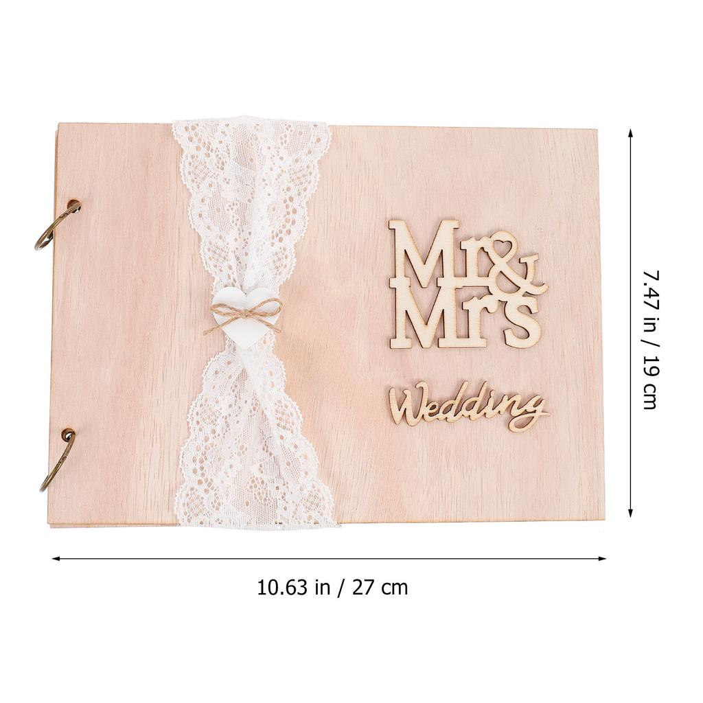 1Pcs 10 Pages Guest Book for Wedding Party Rustic Wooden Message Book Keepsake Album for Bridal Shower Engagement Ceremony Gift