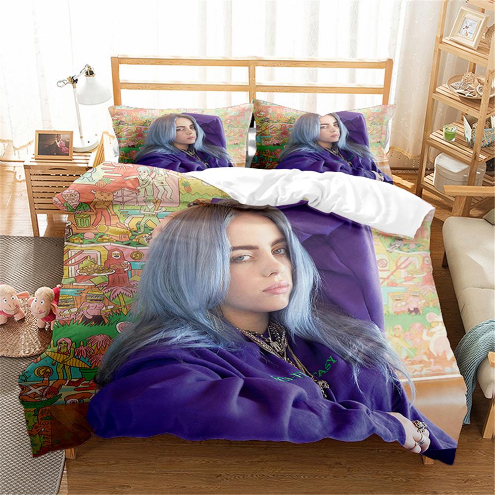 Popular Star B-Billies Singer Bedding Set Duvet Cover E-Eilishs Bed Set Quilt Cover Pillowcase king Queen Size Boys Adult