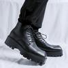 Thick soled men's leather boots Fashionable minimalist design style Outdoor leisure trend party  office autumn and winter shoes