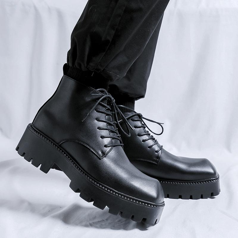Thick soled men's leather boots Fashionable minimalist design style Outdoor leisure trend party  office autumn and winter shoes