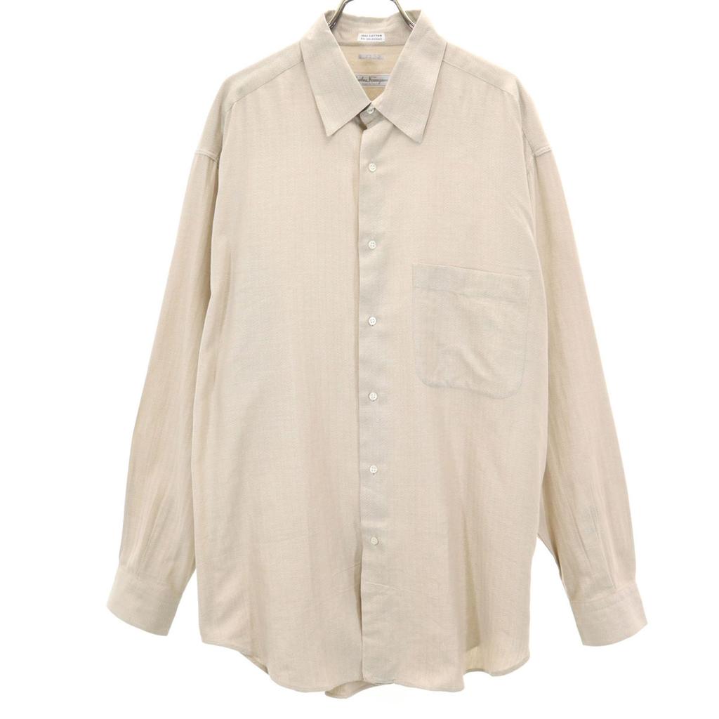 Salvatore Ferragamo Made In Italy Herringbone Pattern Long Sleeve Cotton Shirt Men's Used