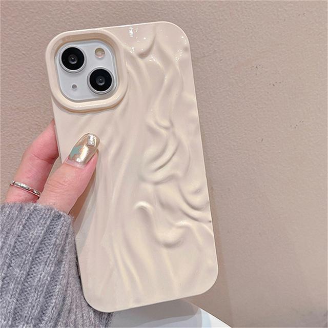 Korean Aesthetic Glossy Origami Texture Glitter Case For Iphone 14 13 12 11 Pro Max Cute Plain Wavey Shockproof Soft Cover Funda