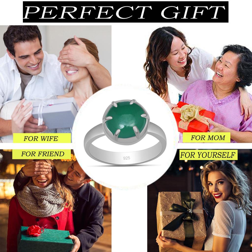 10 x 10 mm grüner Onyx-Edelstein-Ring aus 925er Sterlingsilber mit Krappenfassung für Frauen und Mädchen