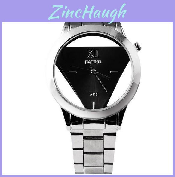 Elegant Triangle Dial Watch Hollow Design Fashionable Steel Band And Glass Surface