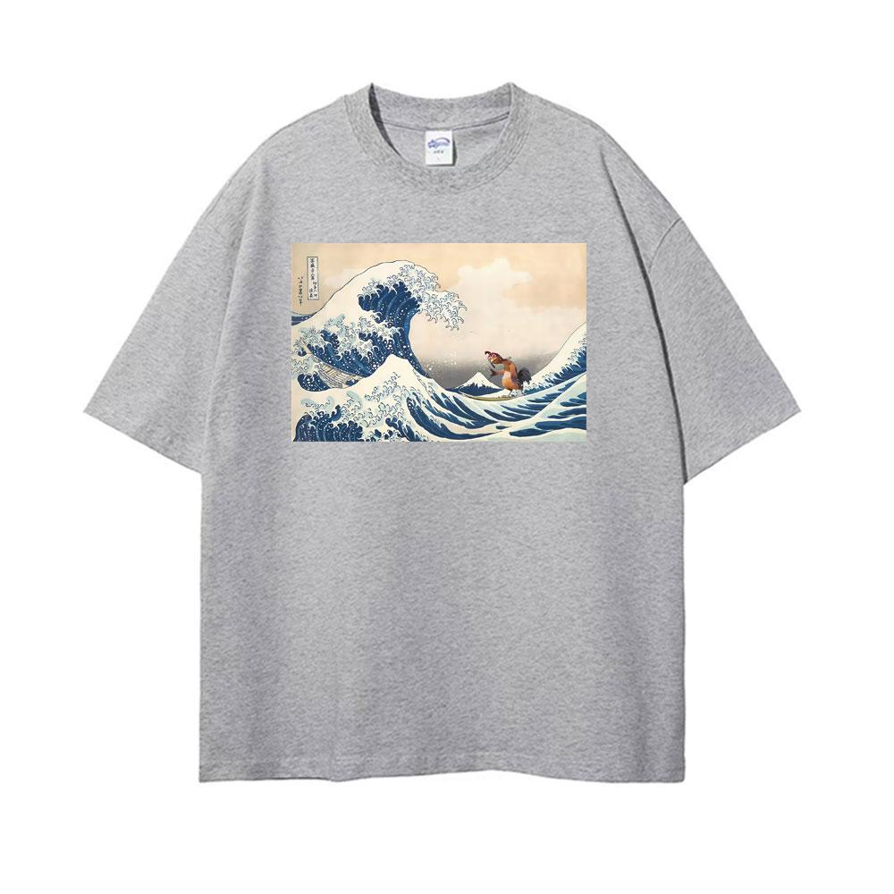 The Great Wave of Kanagawa Lmage Chicken Joe Funny Meme Picture T Shirt Surfs Up T Shirts Men Women Oversized TShirt Streetwear