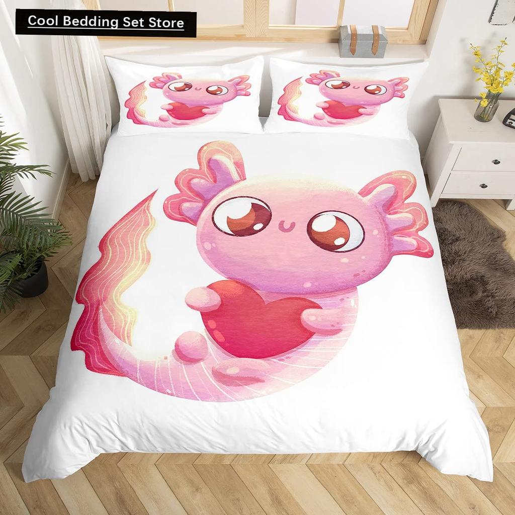 Pink Cartoon Animal King Queen Duvet Cover Kawaii Panda Pattern Bedding Set for Kids Girls Wildlife 2/3pcs Polyester Quilt Cover