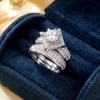 2Pcs Brilliant Square Zircon Promise Ring Set for Women Elegant Vintage Luxury Stackable Finger Ring Anniversary Party Jewelry