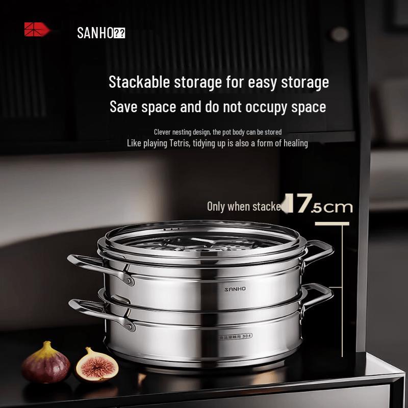 Sanhe 28cm 3-Layer 304 Stainless Steel Steamer Pot