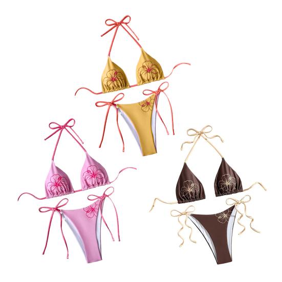 2 Stück/Set Damen Bikini Set Verstellbarer Neckholder Bikini BH Schleife Badehose Set Sommerurlaub Party Badebekleidung