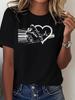 Motorcycle & Heartbeat Passionate Love Graphic Print Women's T-shirt, Short Sleeve Crew Neck Casual Top for Summer & Spring, Women's Clothing