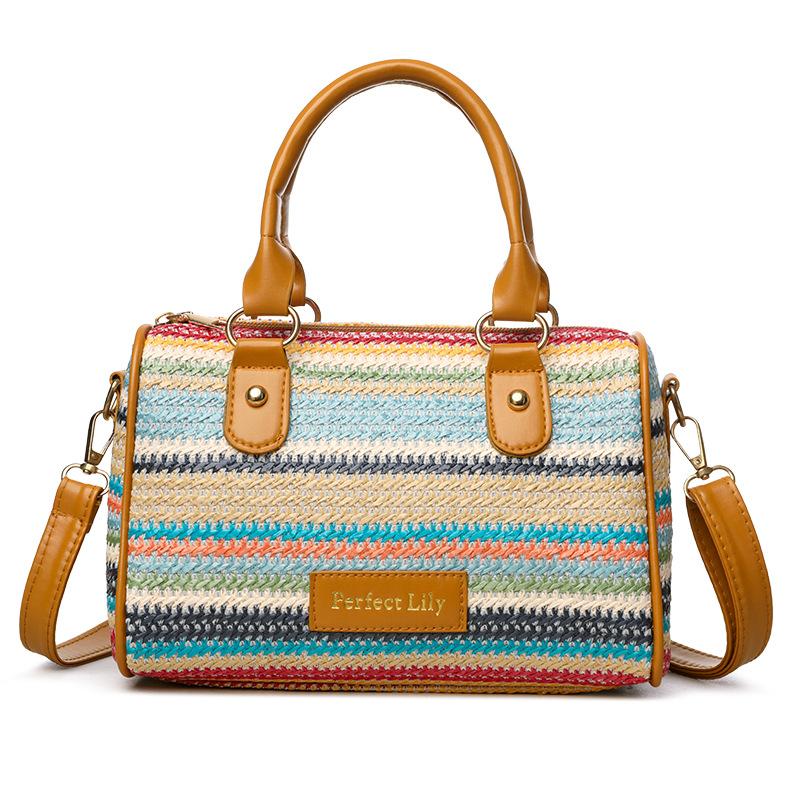 Lässige Umhängetasche zum Umhängen, modische und einfache handgehaltene Strandurlaubstasche aus Strohgeflecht