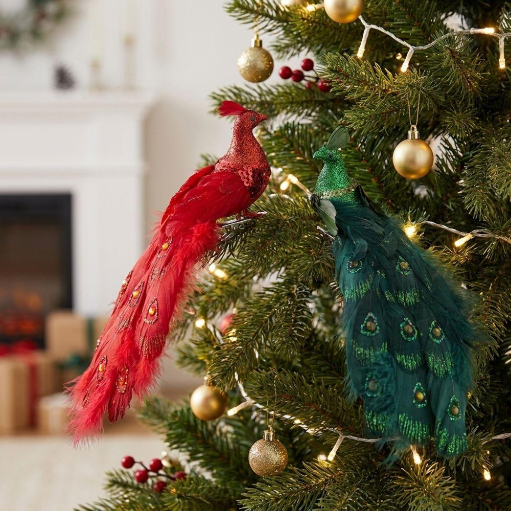 Glitter Clip on Peacock Tree Decor Glimmering Feathered Soft Fluffy Faux Peacock Tree Hanging Built-In Clip Long Tail