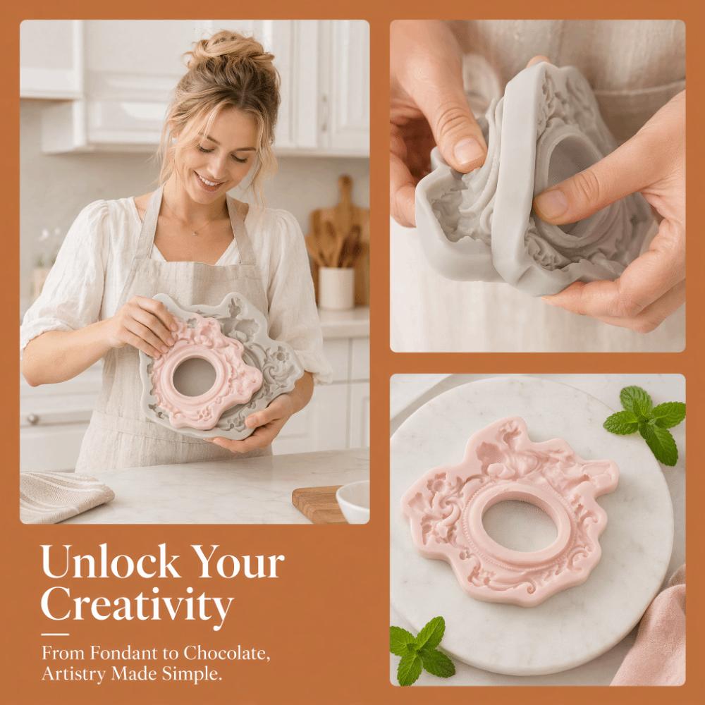 Pink Color Silicone Fondant Mold Photo Frame Design Baking Decor Tool  For Cake Decoration
