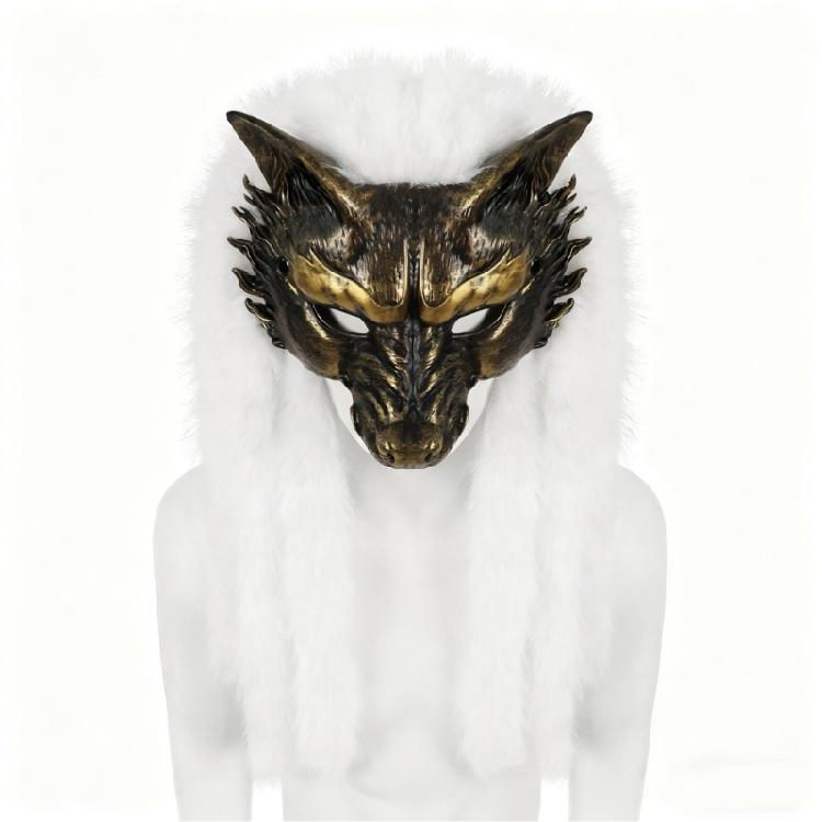 Maschera da Lupo Pelliccia Sintetica Vikinga Volpi Maschera Copricapo Animale Peloso Costumi Cosplay da Lupo per Festa in Costume