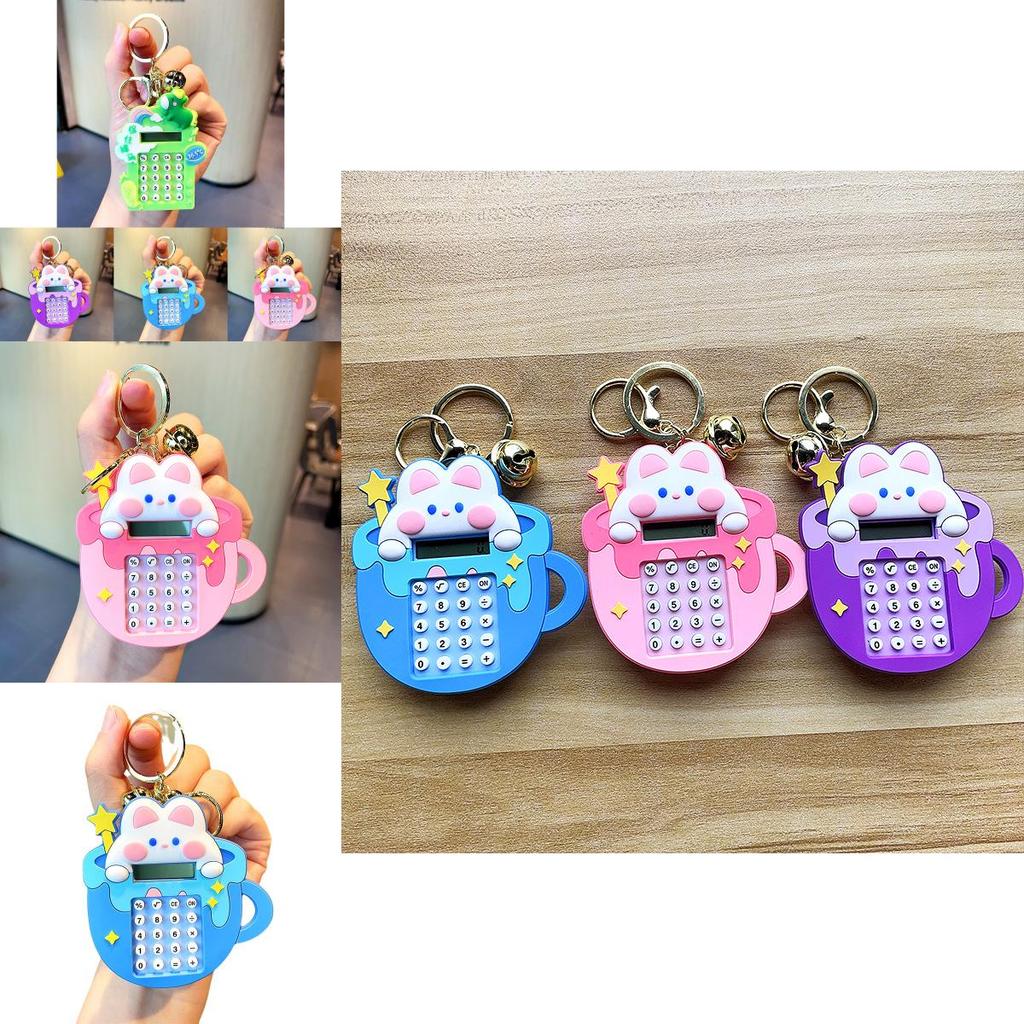 Adorable Bunny Calculator Keychain Soft Rubber Cute Keyring For School Bags And Gifts