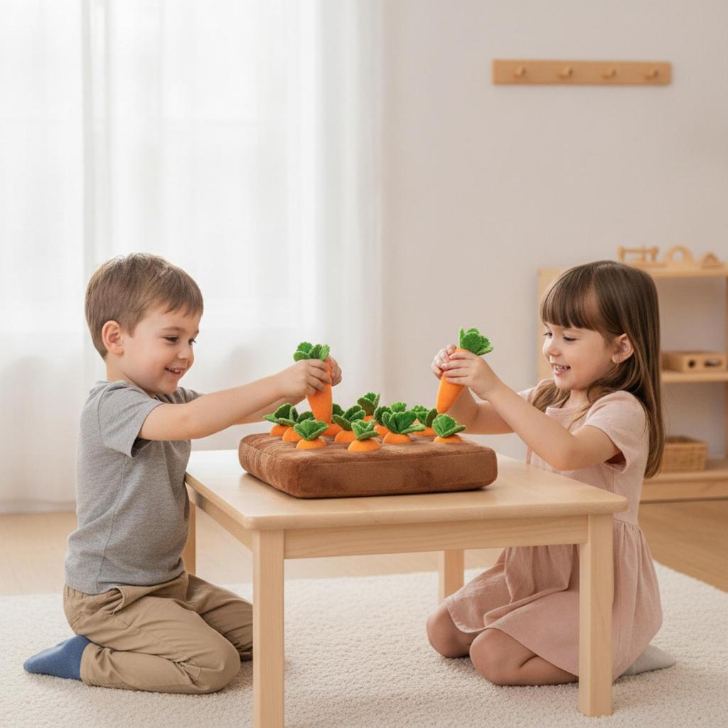 Carrot Pulling Toy Montessori Cuddly Board with Carrots GentlePull for Young Children,