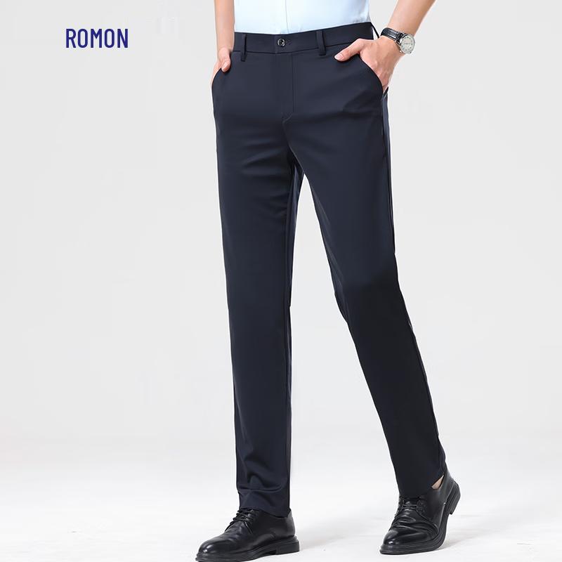 Luomeng Men's Silk Blend Stretch Straight-Leg Casual Business Pants