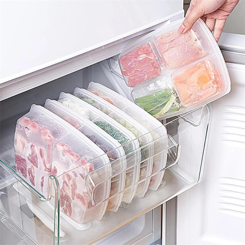 1Pcs 4 Grids Food Fruit Storage Box Portable Compartment Refrigerator Freezer Organizers Meat Onion Ginger Container Boxes