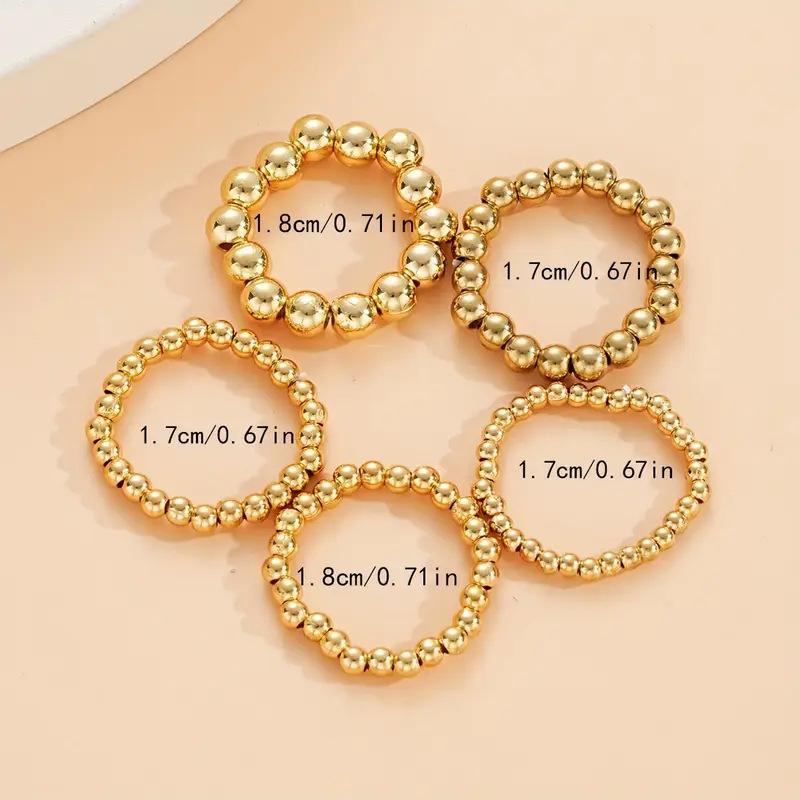 Exaggerated CCB Beaded Multi-Layer Rings for Women Minimalist Elastic Rope Finger Ring Set Stackable Dainty Zircon Gift