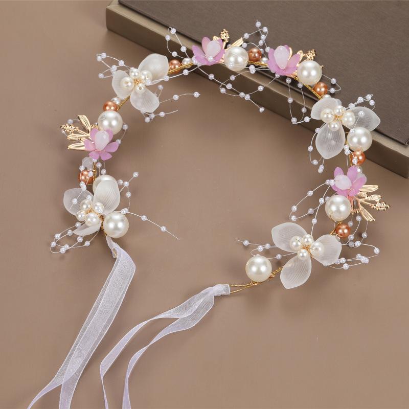 1pc Faux Pearl & Flower Decor Elegant Bridal Hair Band Tiara