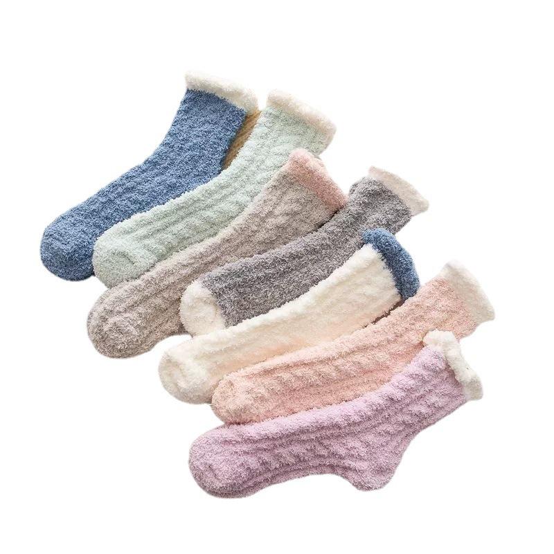 Women's Cable Knit Fleece Mid-Calf Socks - Warm, Thick, and Solid Color for Autumn/Winter