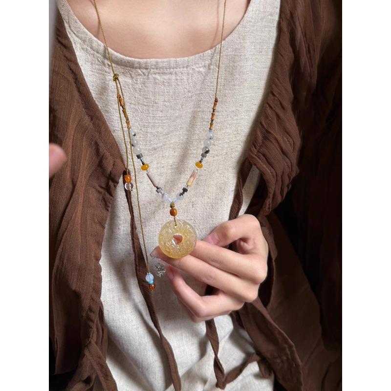 Ethnic Style Pearl Flower Pendant Necklace New Chinese Niche Versatile Collarbone Chain Retro Fashion Temperament Necklace Women