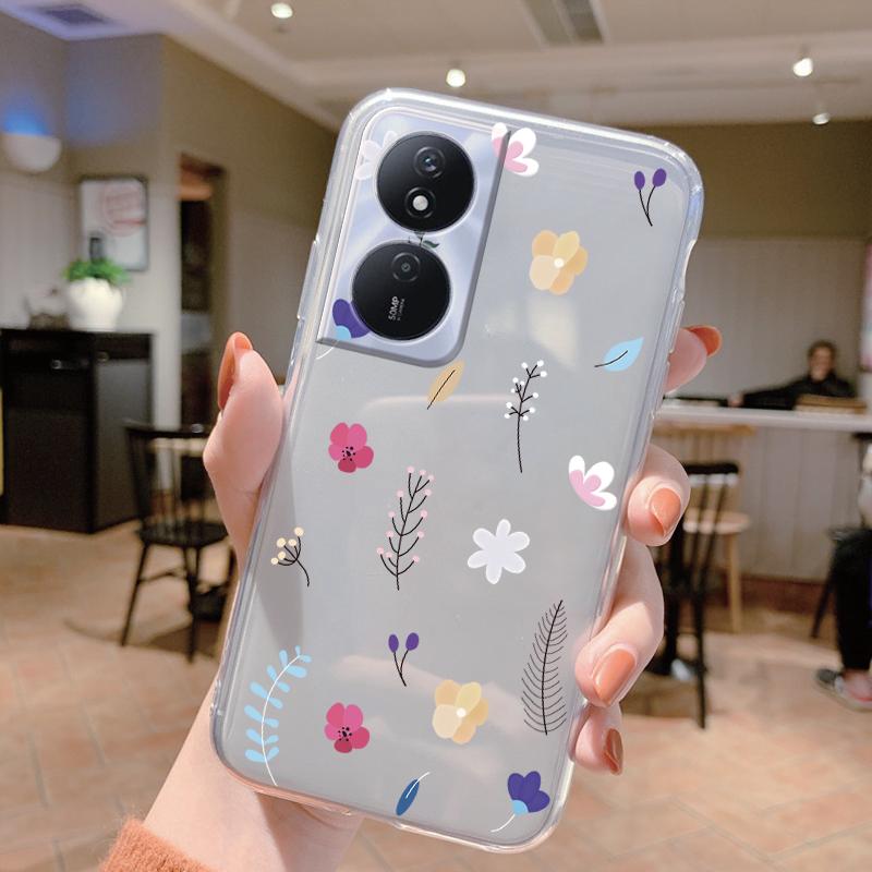 Phone Case For Honor X7b 4G 5G Case Silicone Flowers Cute Cat Bumper Coque For HonorX7B X 7B Cover Protective Soft Clear Shell