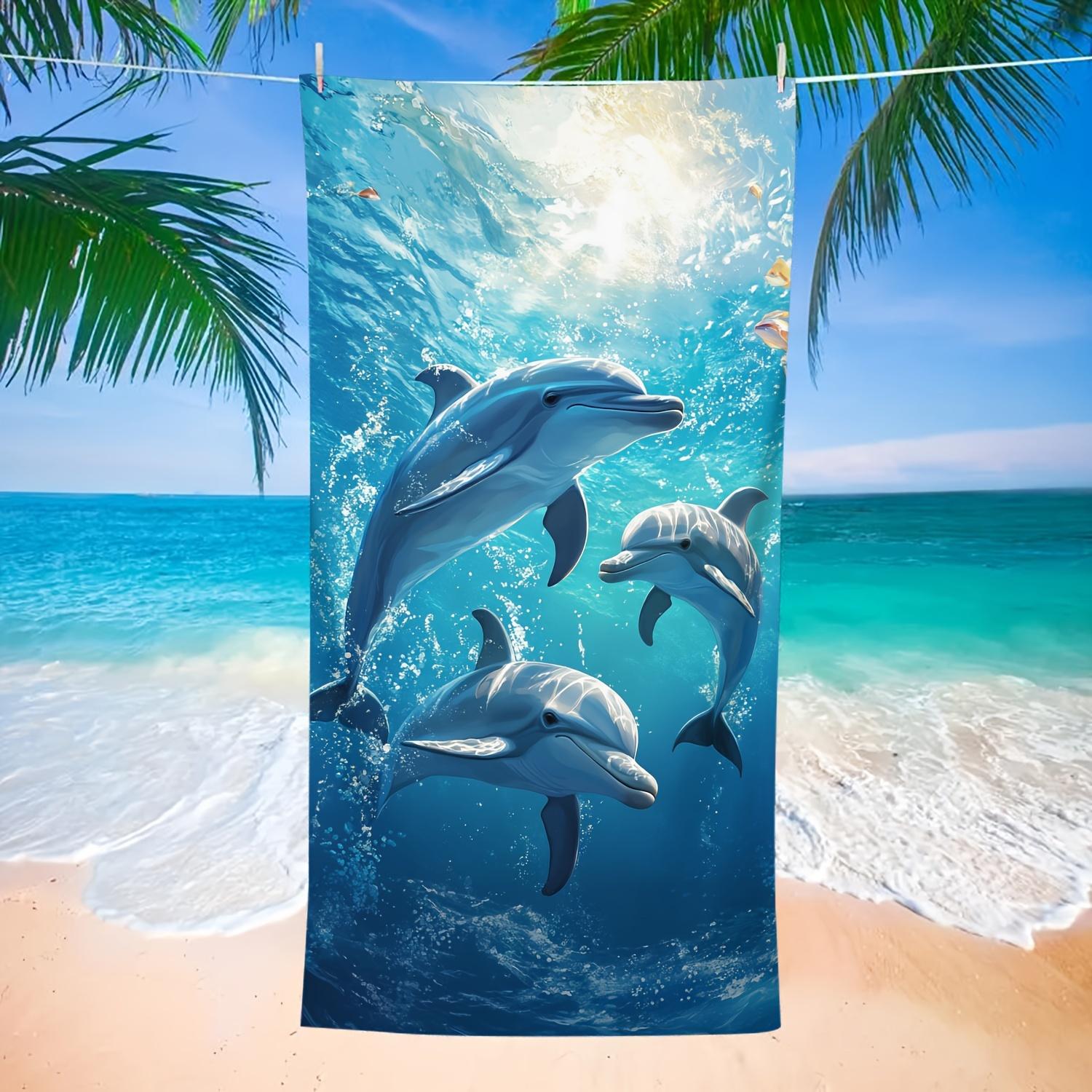 

Dolphin Beach Towel, Extra Large Super Absorbent Towel Great for Travel Pool Surfing Yoga Camping Beach Accessories W30*H60(CM)