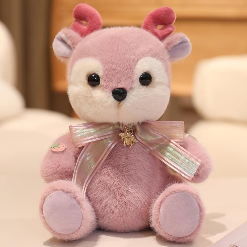 Decoration Bow Cute Deer And Bear Plush Toy Doll For Room Decoration And Gift