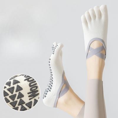 Women's Yoga Exercise Pilates Dance Gym Non Slip Cross Strap Five Finger Socks