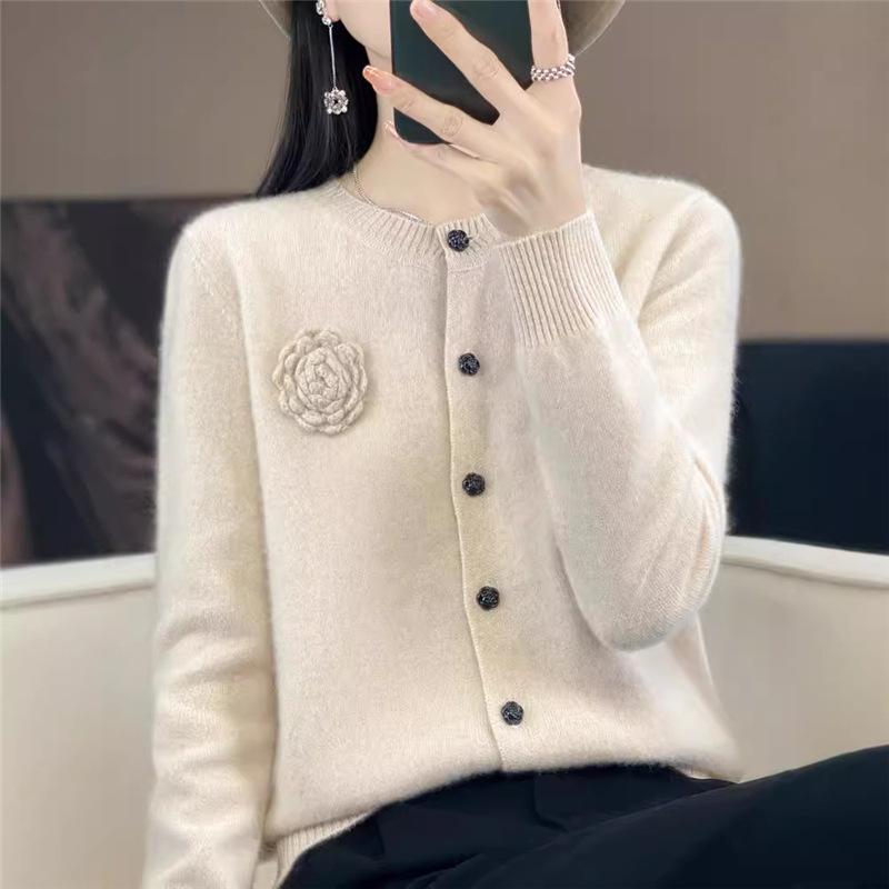 

Женский свитер Осень/Зима Круглый вырез Вязаный кардиган Женское пальто 3XL абрикосовый