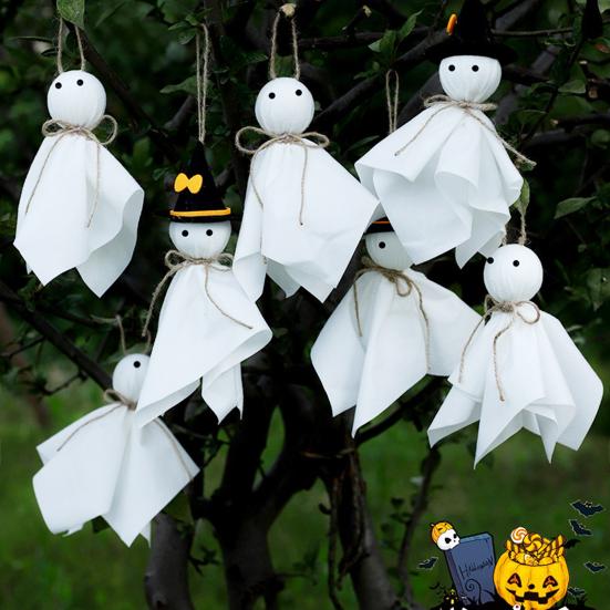 Halloween Ghost Hanging Decoration Small Flying Ghost Tree Ornament Rustic White Cloth Ghost for Haunted House Yard Tree Decor