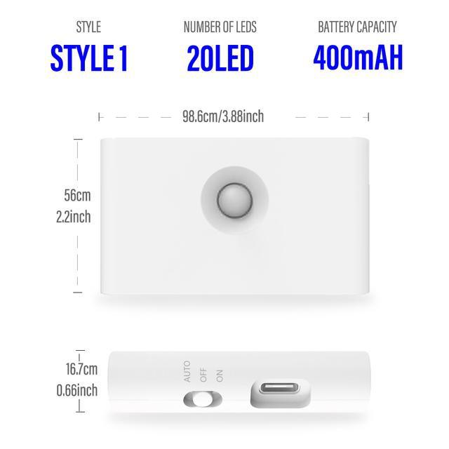 1pcs LED Induction Night Light Wireless USB Charging Human Body Induction Wall Light Bedroom Corridor Cabinet Bathroom Night Light