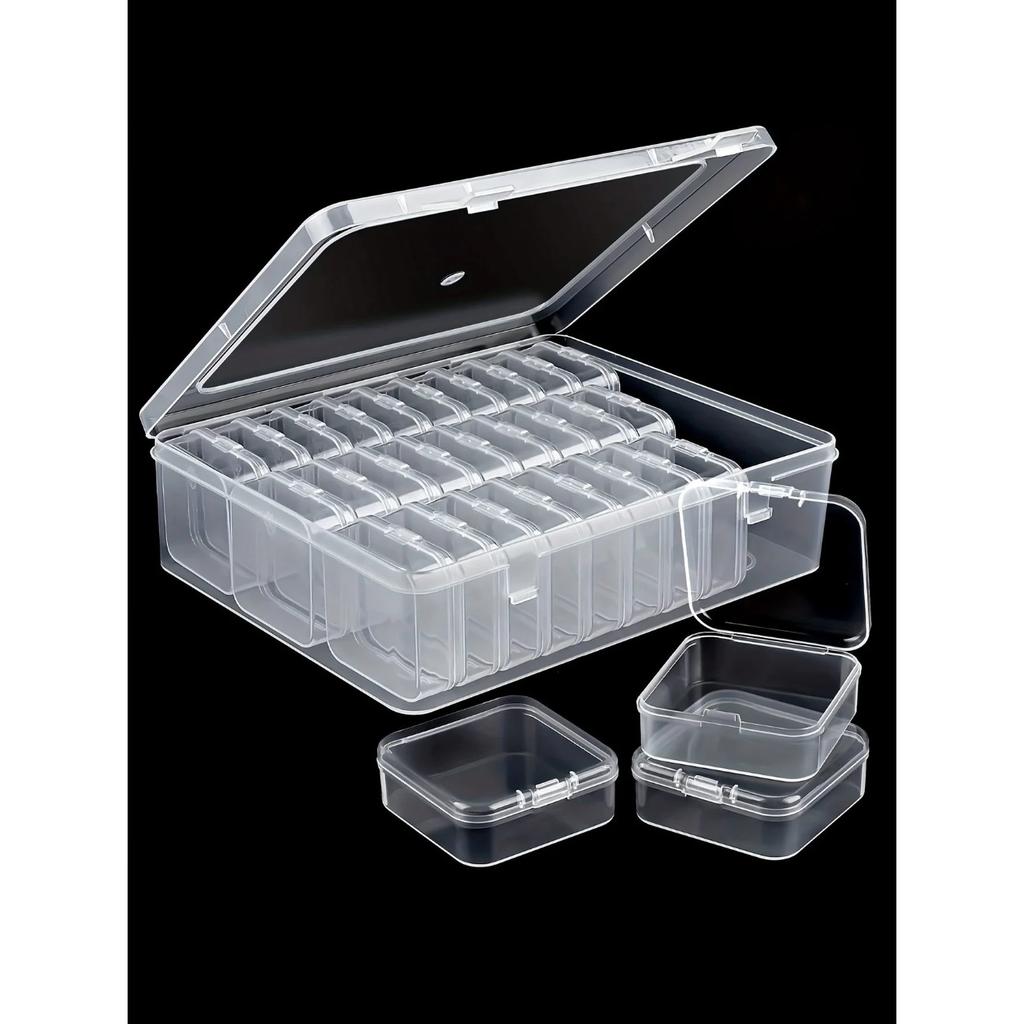 1 Set Of 30pcs Transparent Plastic Storage Box Mini Small Grid With Lid Square Jewelry Pearls And Miscellaneous Items Separated