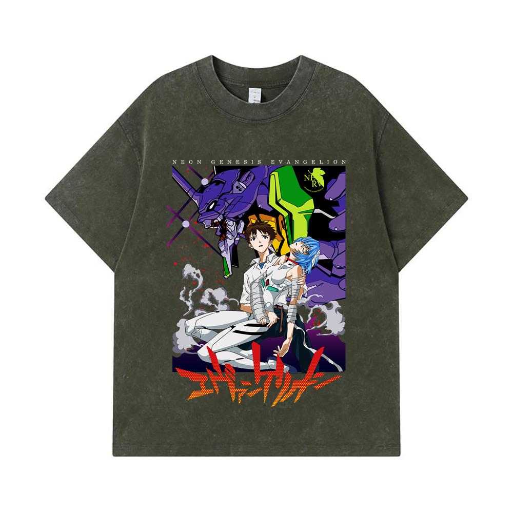 275 GSM Washed T-shirts 100% Cotton Evangelion V1 Print Unisex Heavy Cotton T Shirt