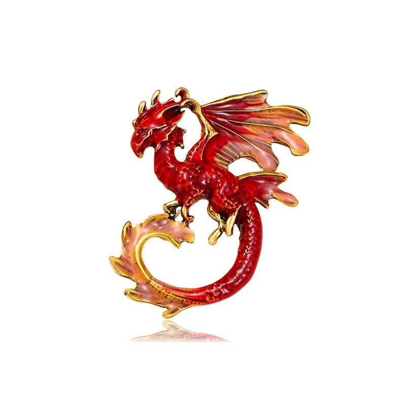 Retro Oil Drip Cartoon Dragon Shape Brooch Men's Personalized Suit Coat Accessories Pin Jewelry