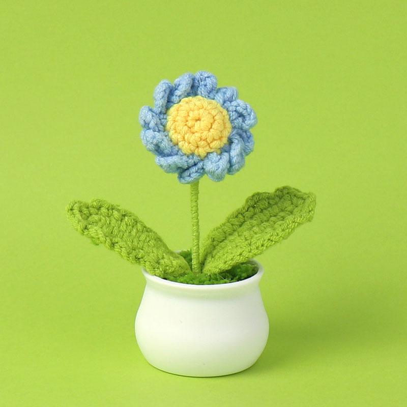 Hand-Knitted Wool Fake Flowers Set: Sunflower, Carnation, Tulip - Desktop Decor, Teacher/Student Gift, Everlasting Bouquet