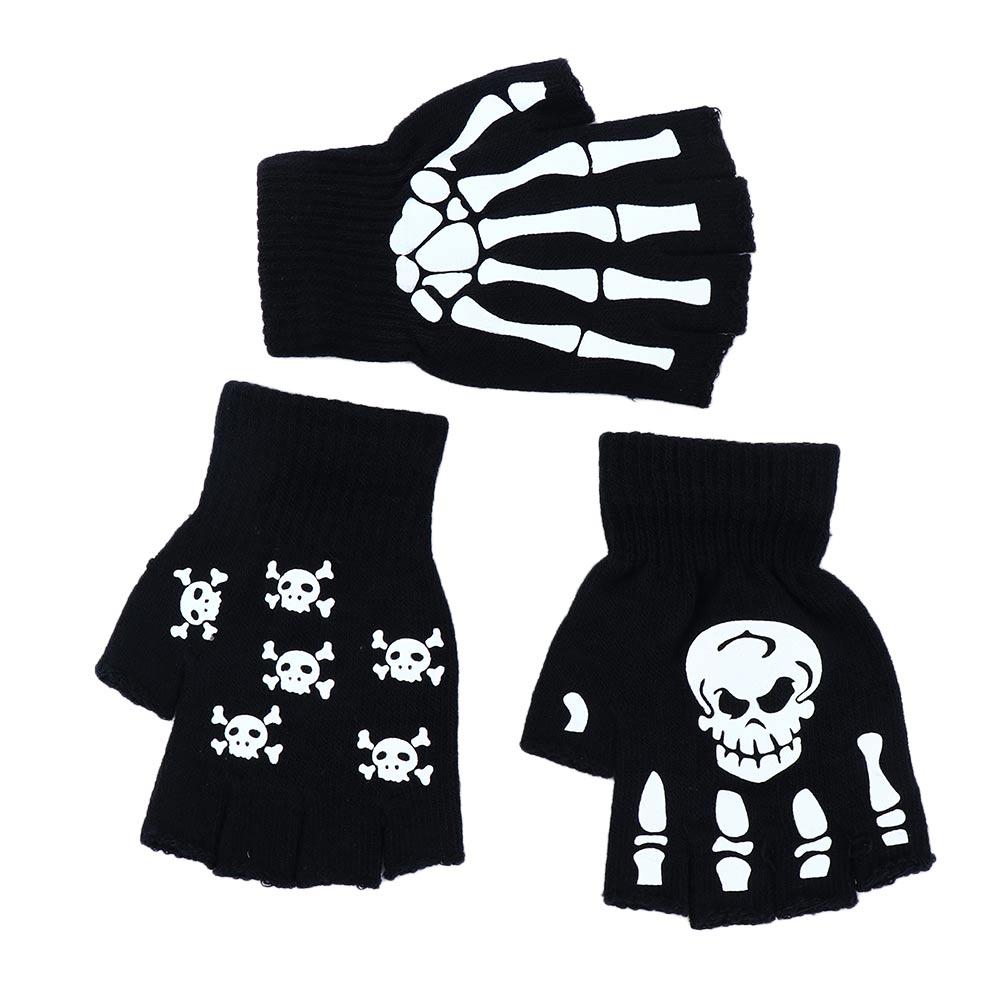 Keep Warm Skull Hand Bone Non Slip Half-finger Gloves Fashion Accessories Halloween Luminous Mittens Full Finger Gloves