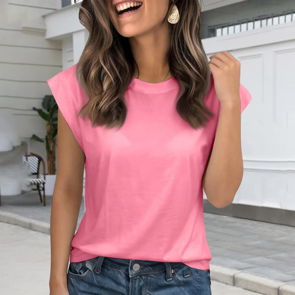 Fashionable Women's Loose Round Neck Short Sleeved T-shirt   Color Top Vest For Women