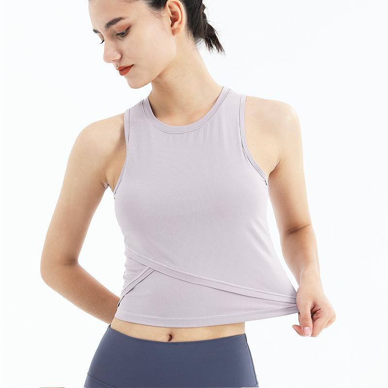 

Women s Quick-Dry Shockproof Yoga Vest with Chest Pads - Breathable, Slimming, Sleeveless Nylon Fitness Pullover Medium