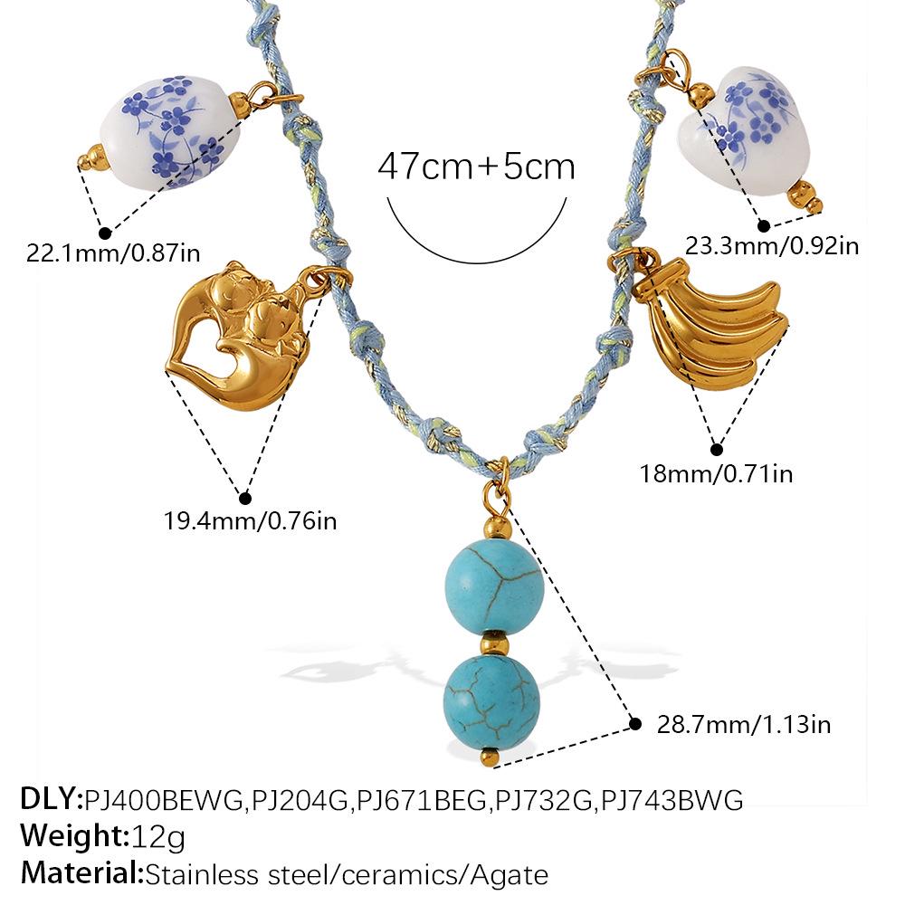 DIY Strandstil Buntes Seil Halsketten- & Armband-Set mit Meeres-Serie Edelstahl-Anhänger