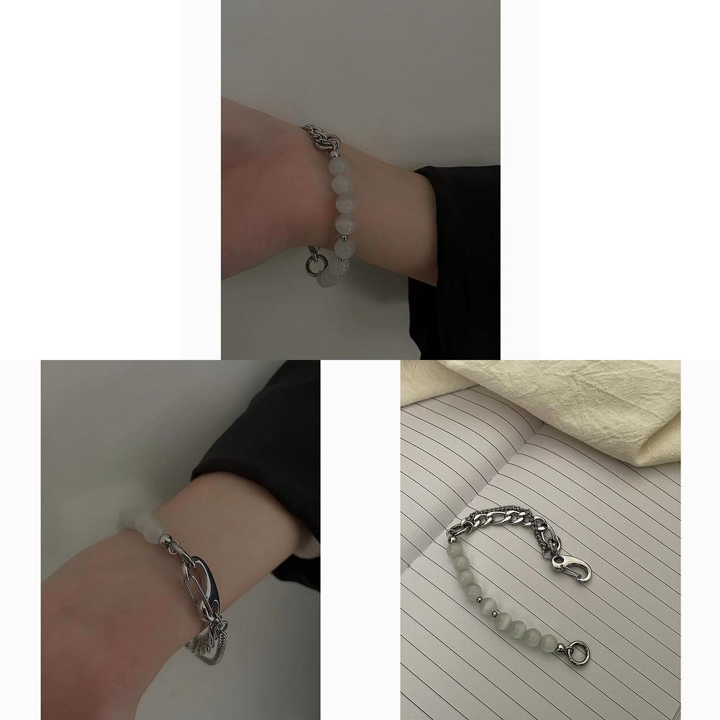 Cat Eye Stone Titanium Steel Bracelet For Women Men Handmade Geometric Fashion Accessory
