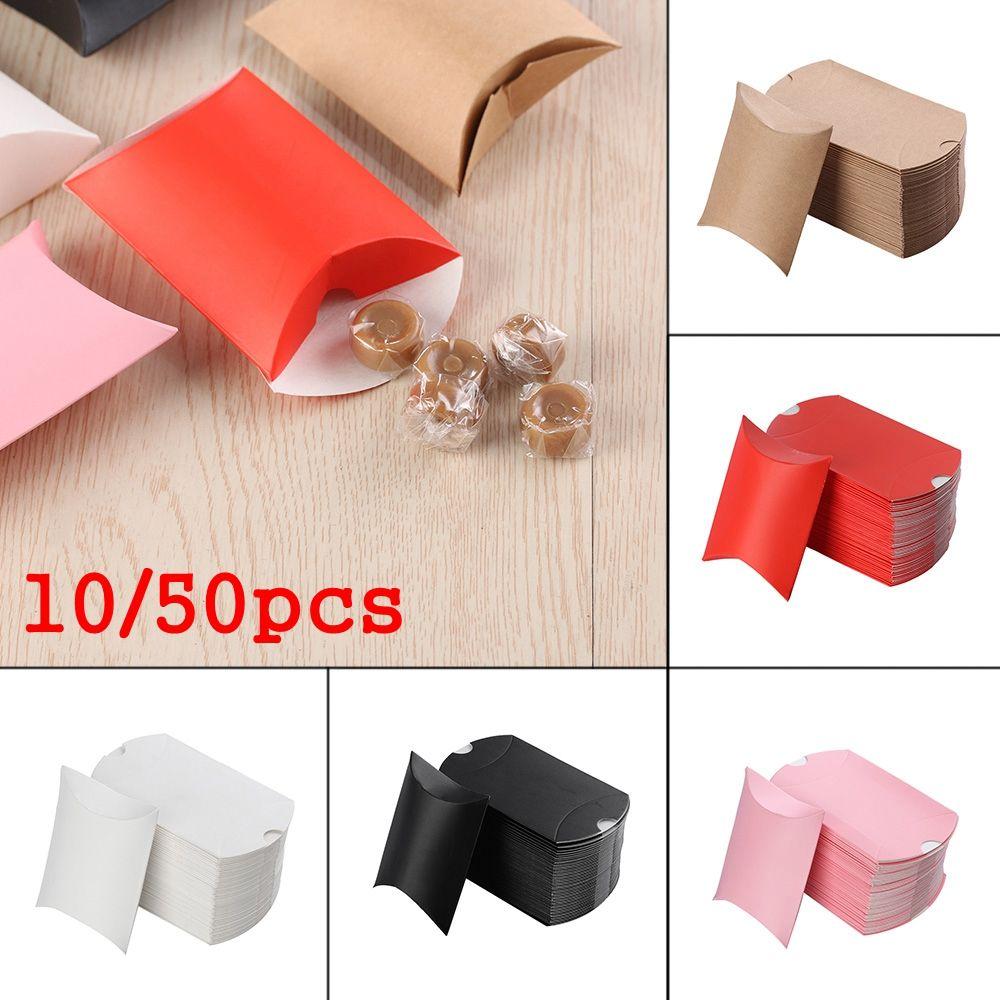 10/50pcs Party Present pouch Wedding Favors Christmas Paper Candy Boxes Kraft Gift Bag Pillow Shape